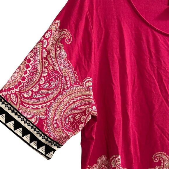 Chico's Women's Pink Damask Tunic Blouse Size 2 Short Sleeve Casual - Picture 5 of 11